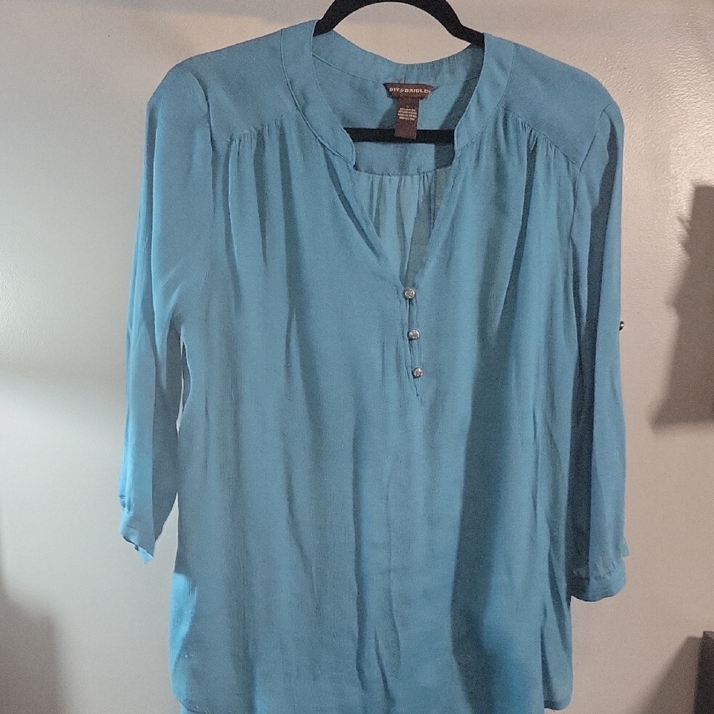 Bit & Bridle Blue Relaxed Blouse with 3/4 Sleeves